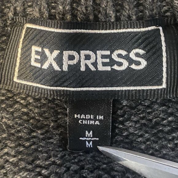 Express Men’s Wool Blend Mock Neck Utility Cardigan Sweater Gray Size M - Picture 3 of 11